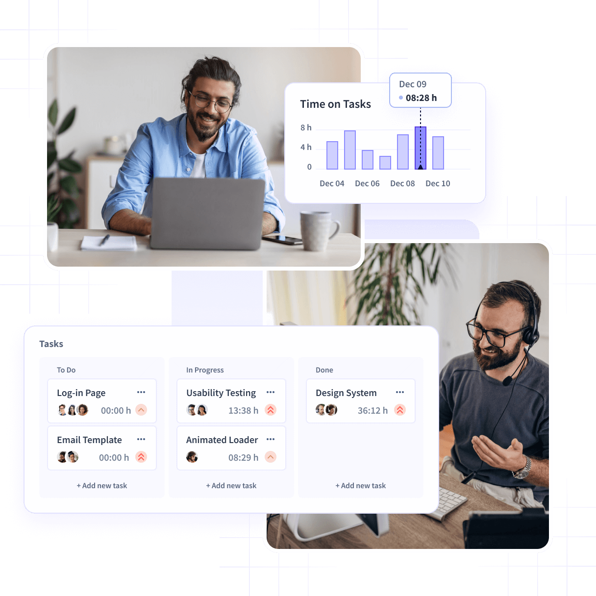 Insightful dashboard showing employee time on projects and tasks